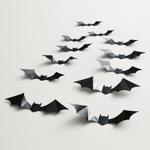 96PCS Halloween Bats Decoration 4 Different Sizes Realistic PVC Black 3D Scary Bat Sticker for Home Decor