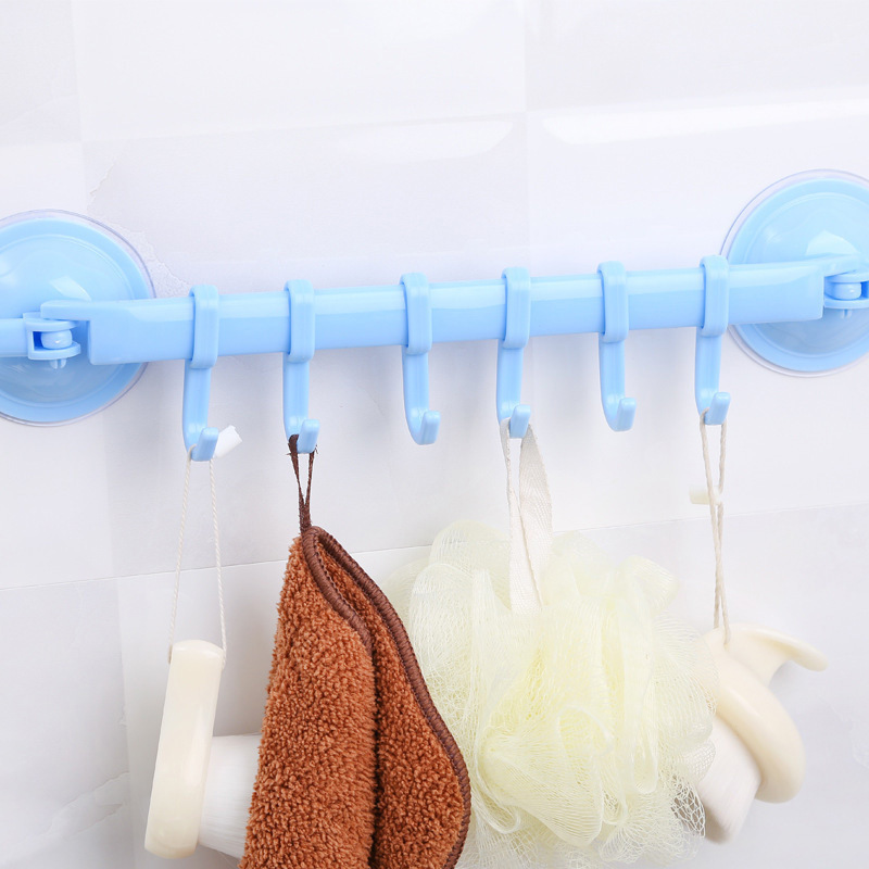 High quality adjustable organizer 6 hooks perforation-free bathroom door towel hanger seamless kitchen wall hook