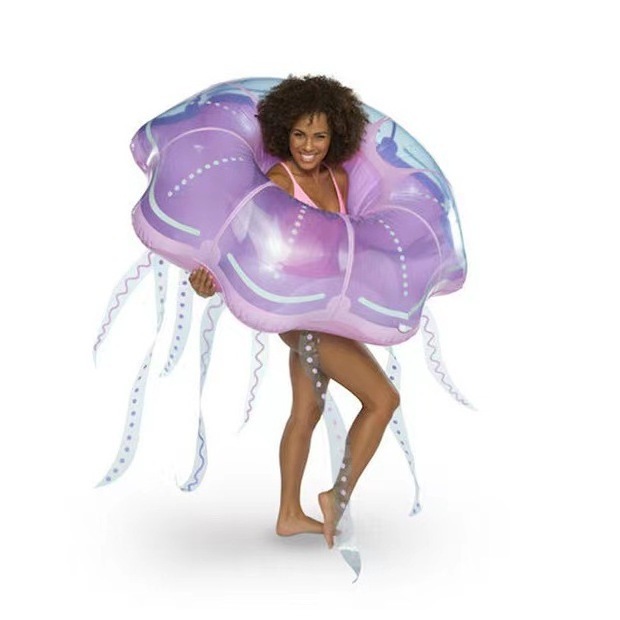 New Crystal Jellyfish Swimming Net Red Inflatable Jellyfish Seat Float Creative Swimming Circle