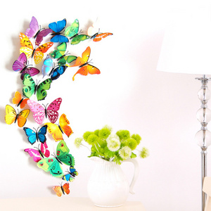 Factory cheap price home room decor mixed color double layer butterfly 3D wall sticker for wedding decoration