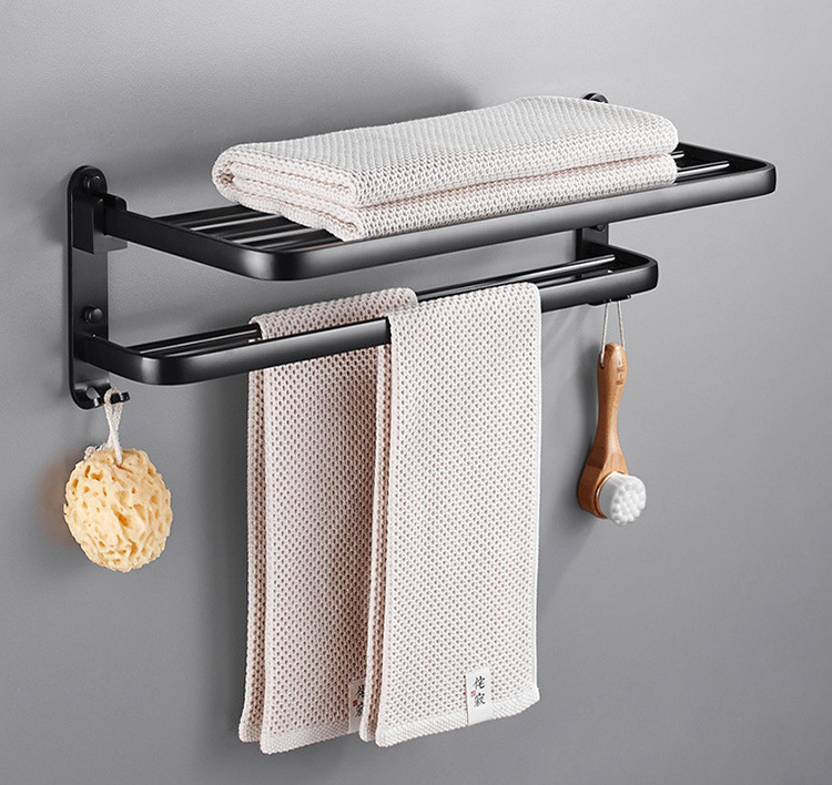 Superior quality Black space aluminum towel rack punch-free bathroom bathroom rack wall-mounted toilet towel rack