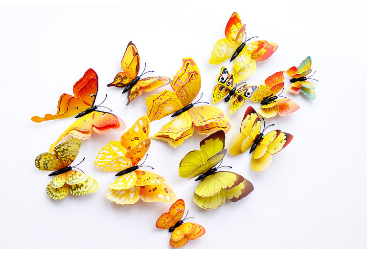 New Style 12Pcs Double Layer 3D Butterfly Wall Stickers with Magnets for Party Fridge Decals Wedding Decoration