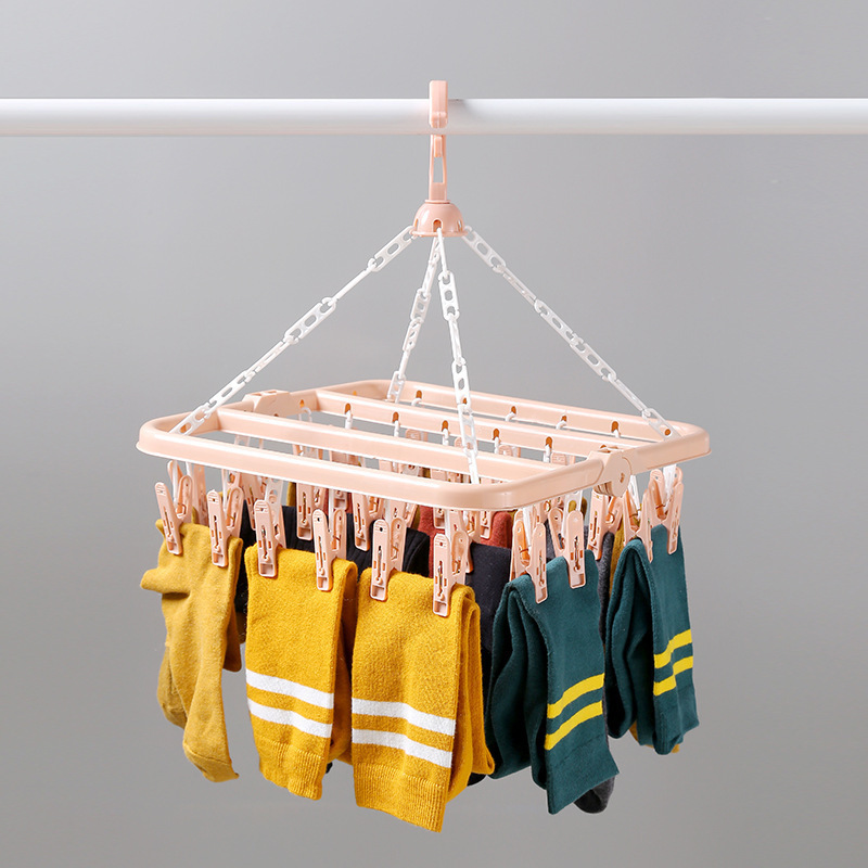 32 Clip Upgraded Folding Clothes Hanger Balcony Square Multi Head Thickened Socks Hanger