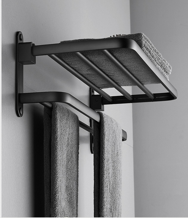 Superior quality Black space aluminum towel rack punch-free bathroom bathroom rack wall-mounted toilet towel rack