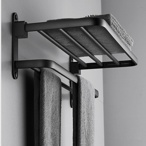 Superior quality Black space aluminum towel rack punch-free bathroom bathroom rack wall-mounted toilet towel rack