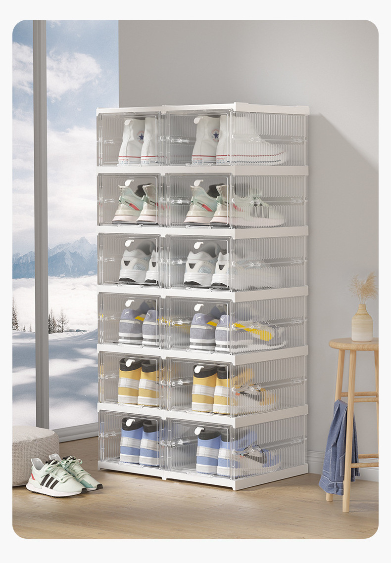 New Installation-free folding shoe storage box household simple combination shoe cabinet plastic dustproof transparent shoe box