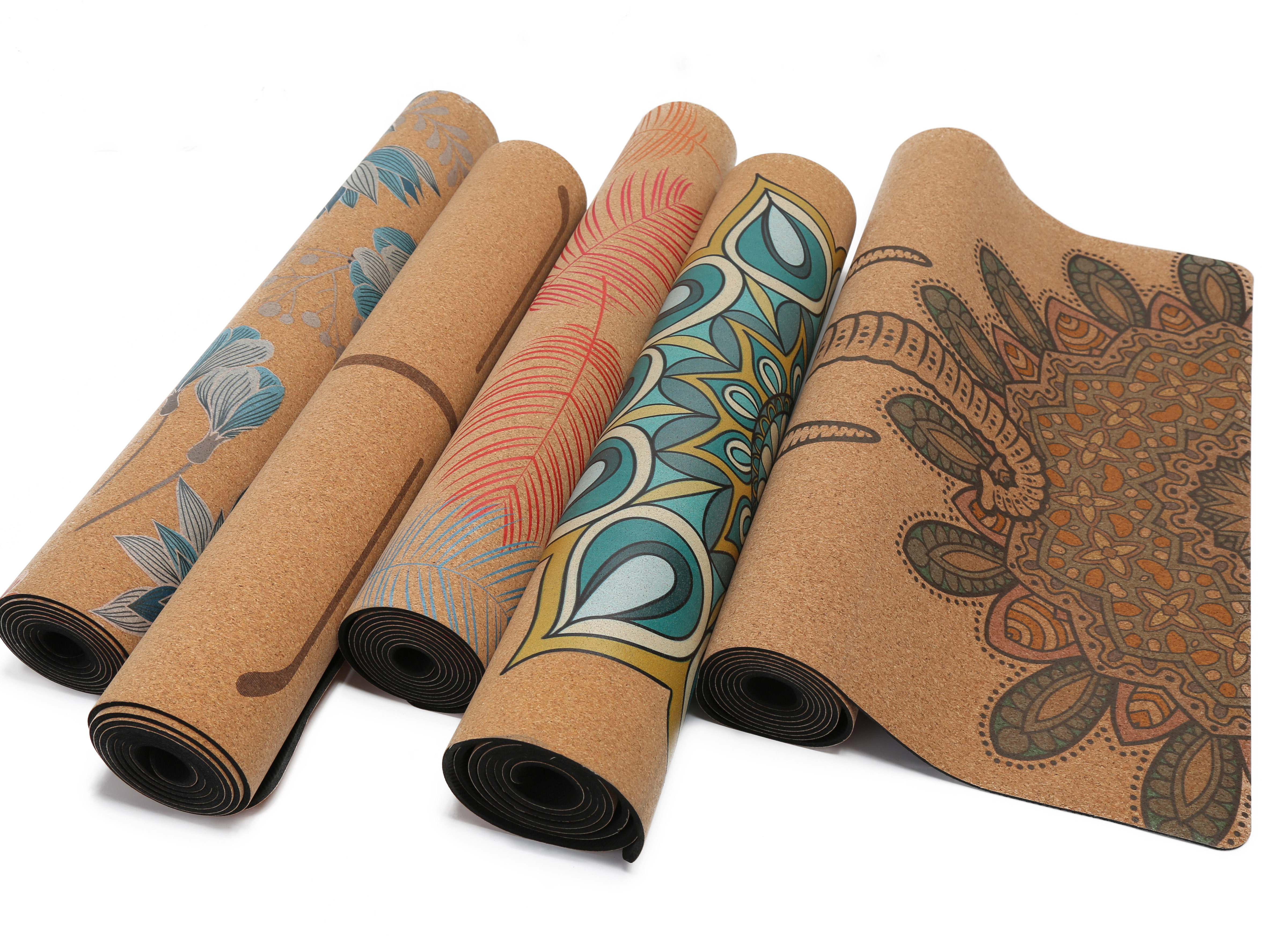 Hot Sale Yoga Mats Home Exercise Premium Quality Custom Logo Non-slip Natural Cork Rubber Yoga Mat with Wheel Block Yoga Set