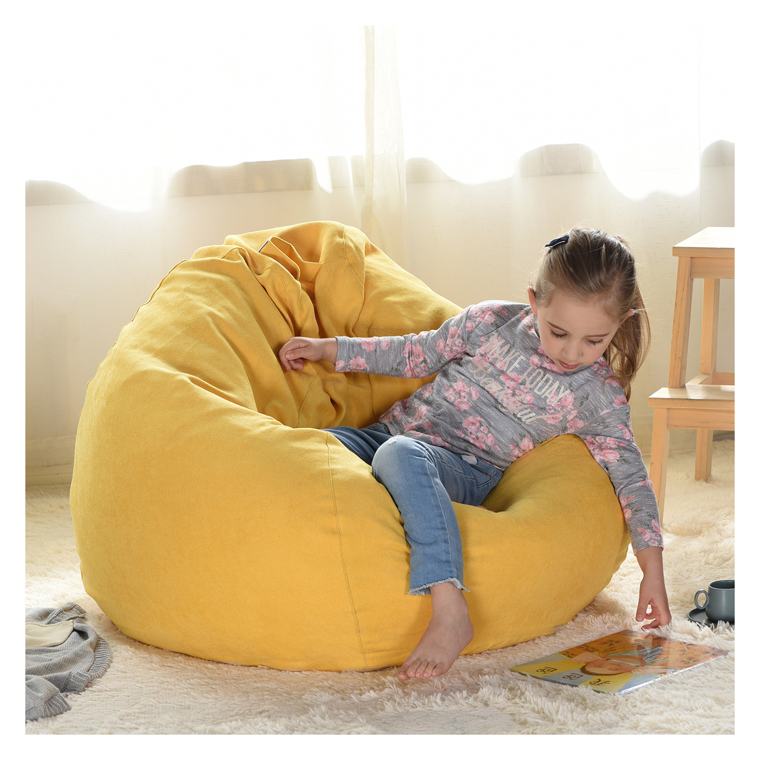 YJ Stuffed Animals Bean Bag Chair Cover Candy-Colored Bean Bag, Baby Bean Bag for Organizing Kid's Room