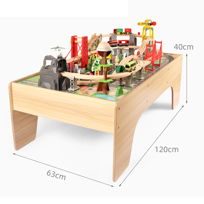 100Pcs Car Track Toy Set For Kids Over 3 Years Old Electric Wooden Train Tracks With Table