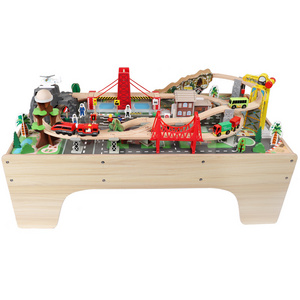 100Pcs Car Track Toy Set For Kids Over 3 Years Old Electric Wooden Train Tracks With Table