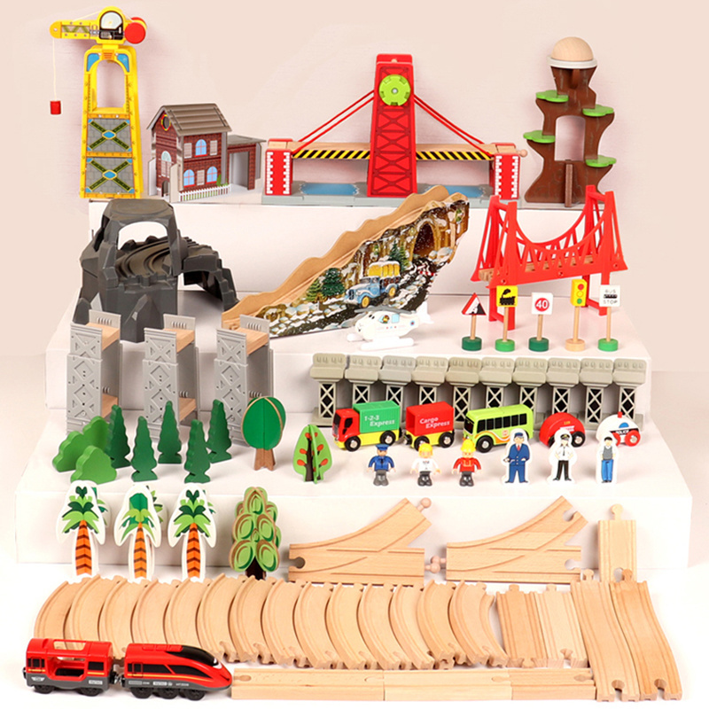 100Pcs Car Track Toy Set For Kids Over 3 Years Old Electric Wooden Train Tracks With Table