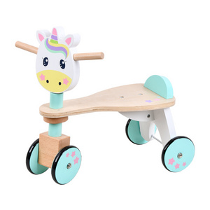 New Kids Wooden Toy Cars Child Ride Four-wheeled Vehicle Wooden Push Balance Bike