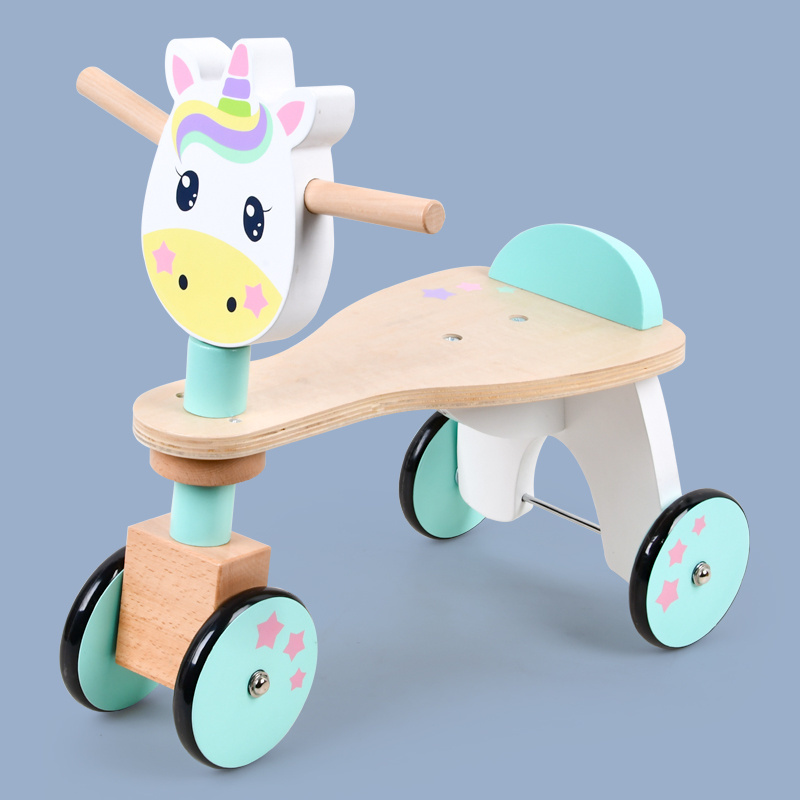 New Kids Wooden Toy Cars Child Ride Four-wheeled Vehicle Wooden Push Balance Bike