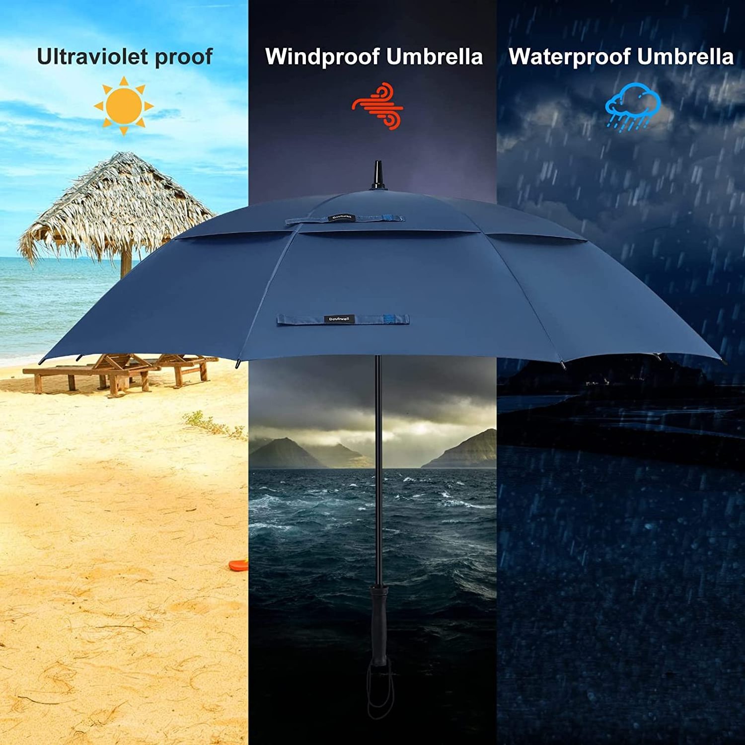 Wind Resistant Protection Manual Open And Strong Windproof Golf Sports Umbrella