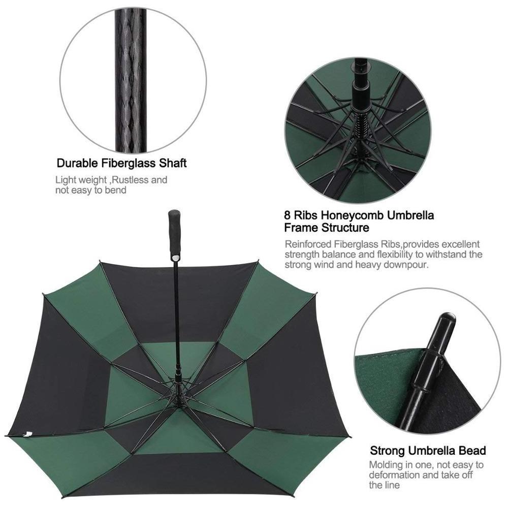 Extra Large Double Canopy Vented Square Golf Umbrella Windproof Automatic Open 62 Inch Oversize Stick Umbrella for Men