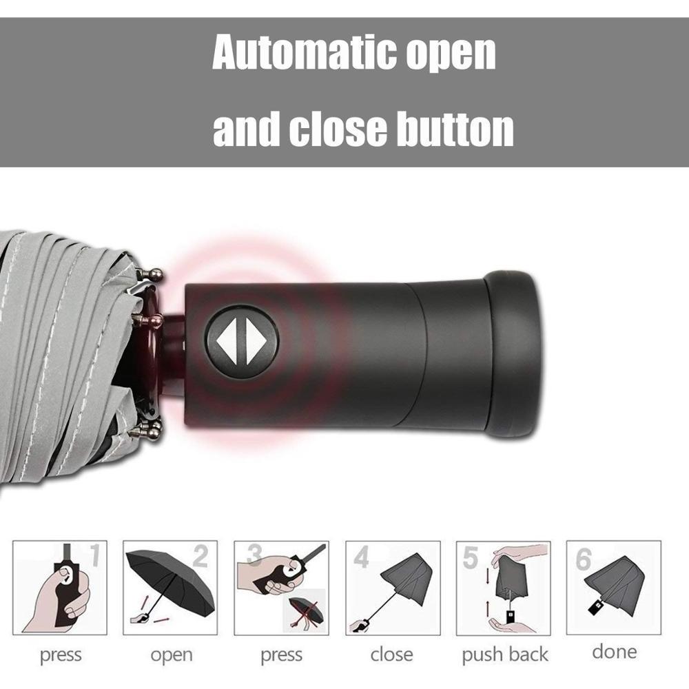 Lightweight Compact Travel Umbrella Automatic Open Close Folding Umbrella with 180 Rotating LED Flashlight Folding Umbrella