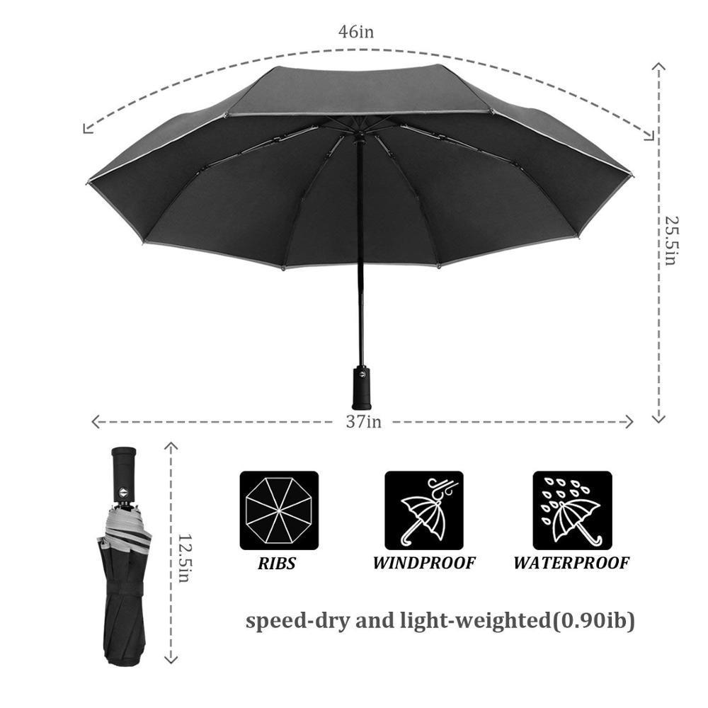 Lightweight Compact Travel Umbrella Automatic Open Close Folding Umbrella with 180 Rotating LED Flashlight Folding Umbrella