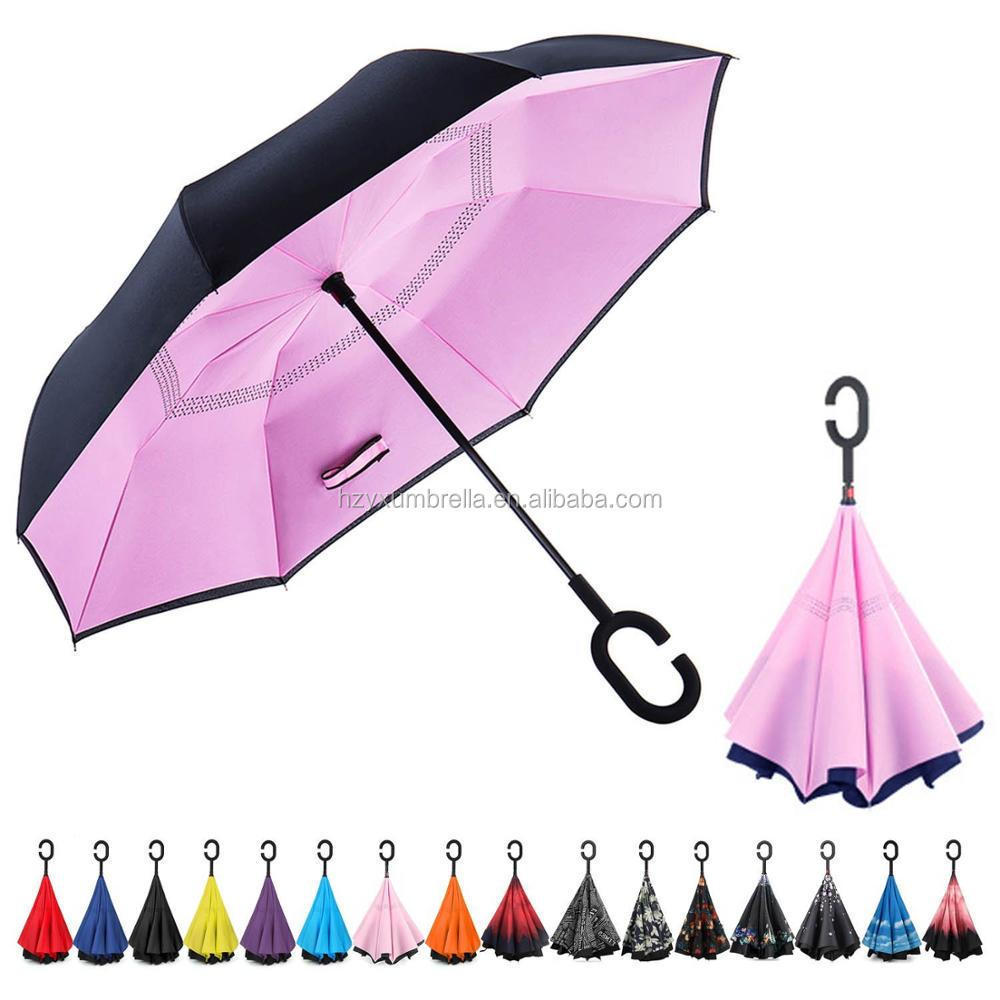 2018 new design 23inch 8k upside down reverse umbrella with c handle