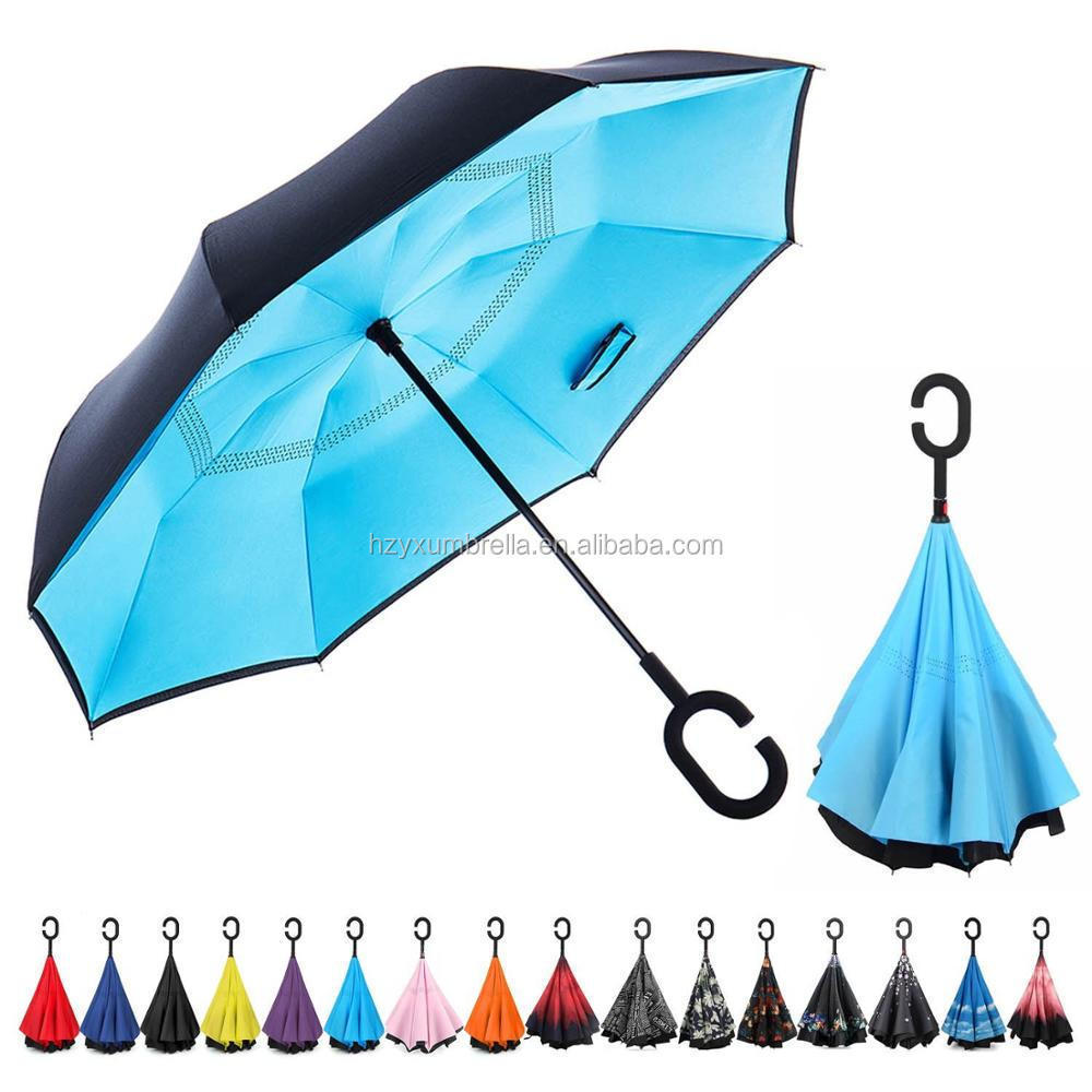 2018 new design 23inch 8k upside down reverse umbrella with c handle