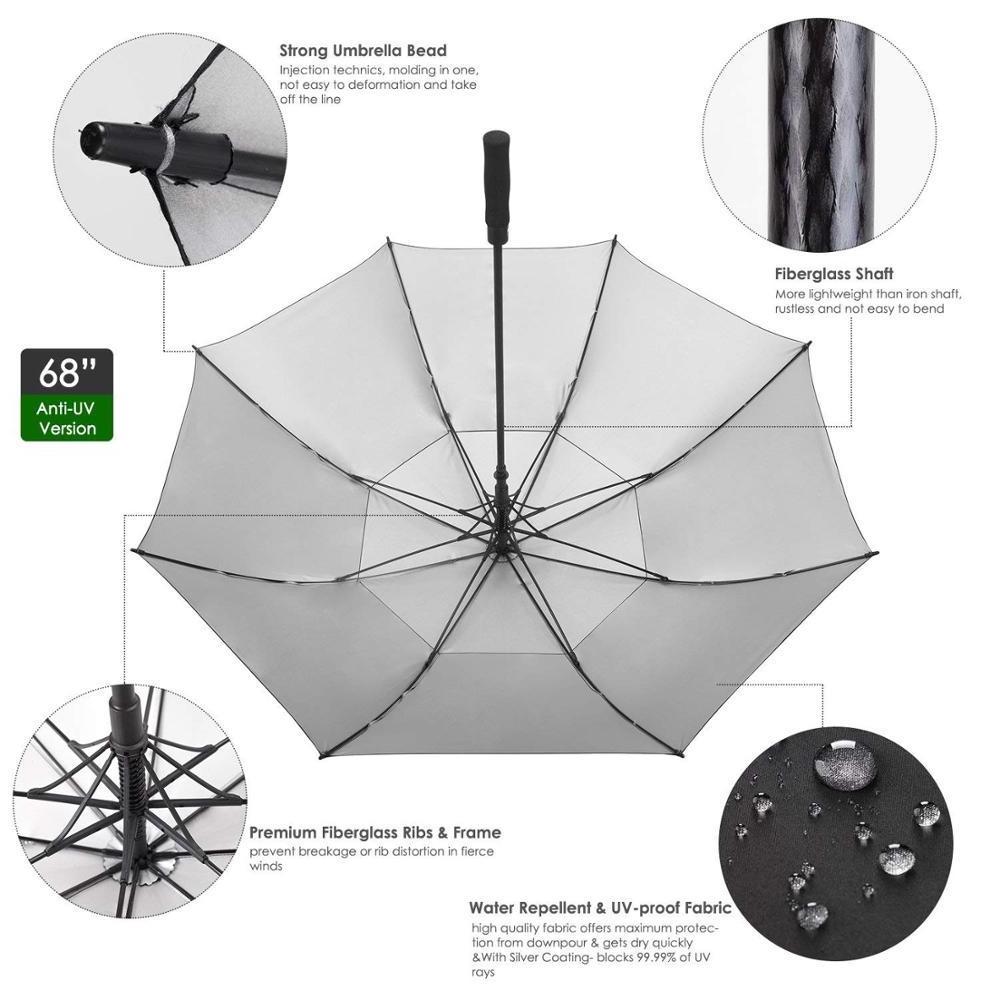 62/68 inch Windproof Large Vented Golf Umbrella Including Classic & UV Protection Version Double Canopy Rain and Sun Umbrella