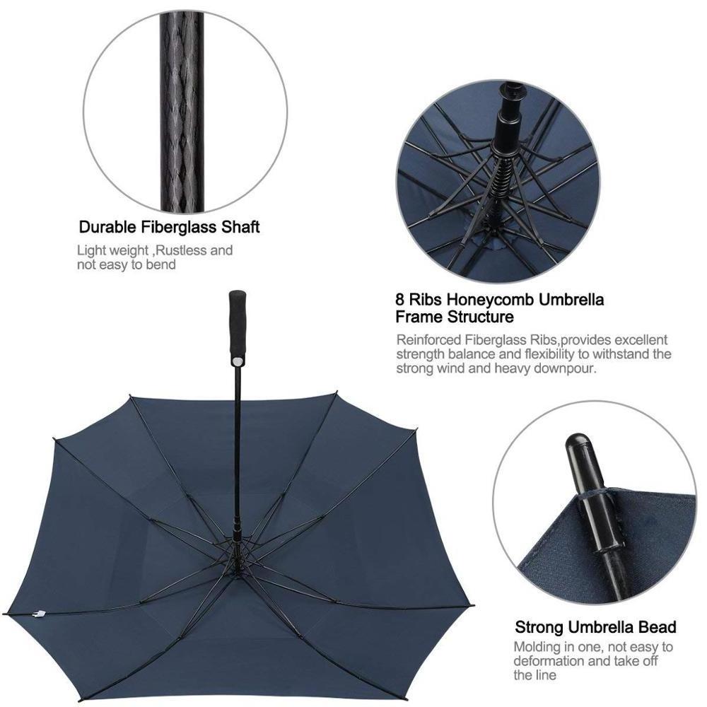 Extra Large Golf Umbrella Double Canopy Vented Square Umbrella Windproof Automatic Open 62 Inch Oversize Stick Umbrella for Men