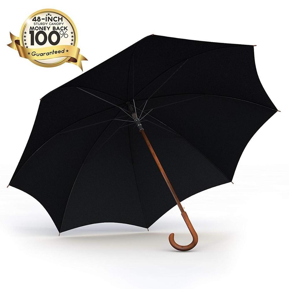 Large Walking Stick Cane Umbrella With Wooden Handle  Waterpro Auto Open, Compact, Outdoor, Travel & Business Umbrellas