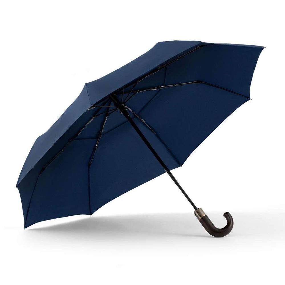 WindPro Vented Auto Open Auto Close Compact Umbrella with Curved Wood Handle