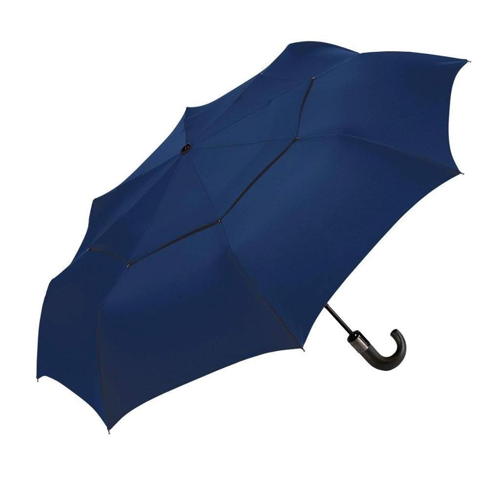 WindPro Vented Auto Open Auto Close Compact Umbrella with Curved Wood Handle