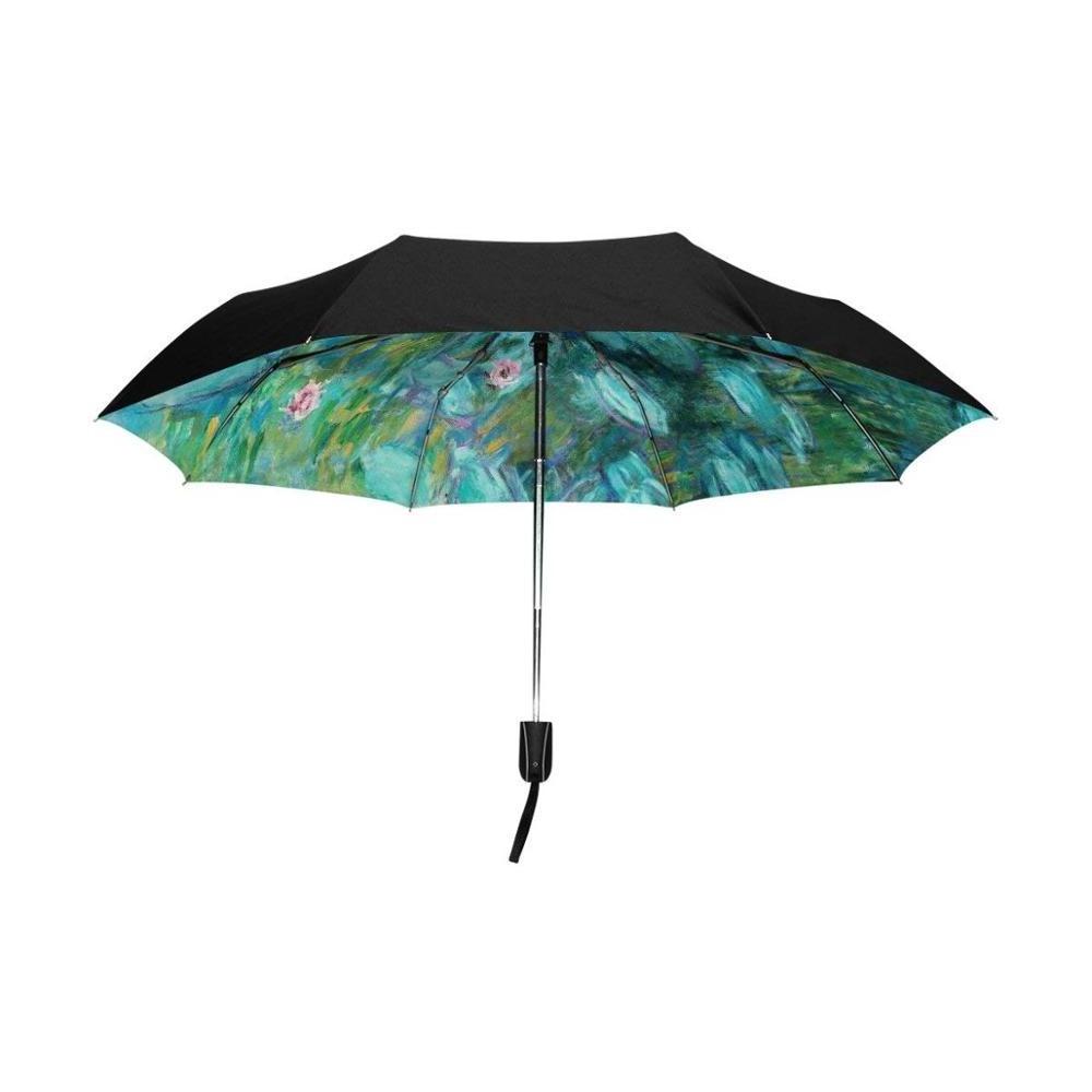 Monet Painting Windproof Umbrellas Auto Open Close 3 Folding Golf Strong Durable Compact Travel Umbrella Uv Protection Portable