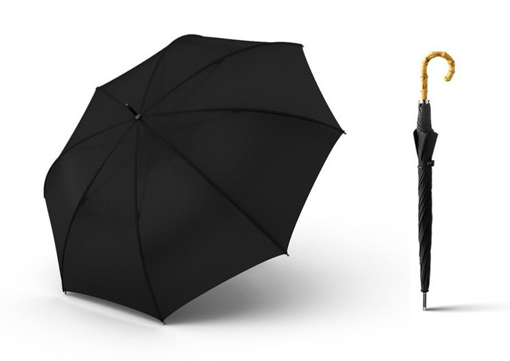 Ancient Bamboo Tenon Handles Long Handle Automatic Men'S Business Double Umbrellas Black 1