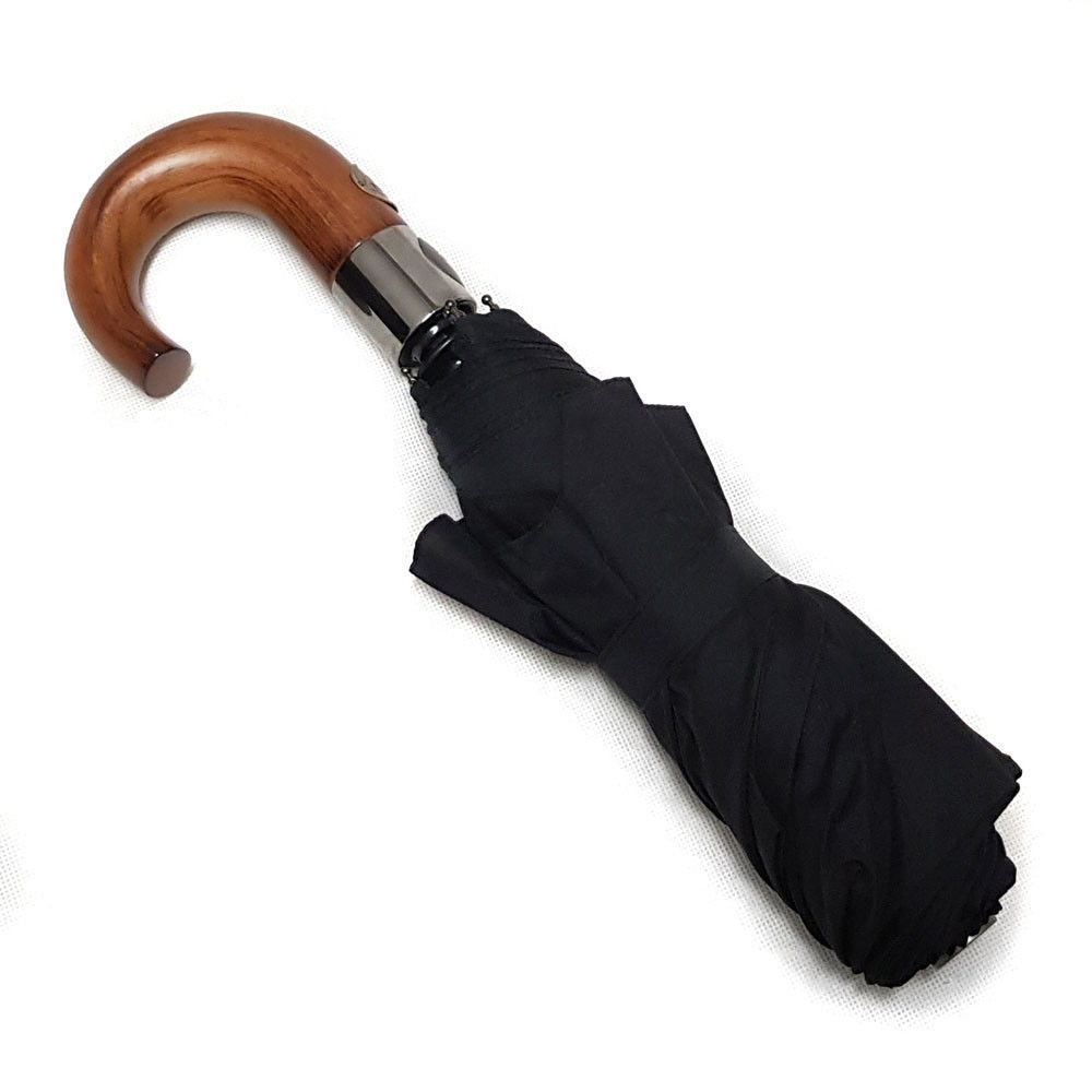 Mens Black Quality Windproof Umbrella Wooden Handle  Automatic Open