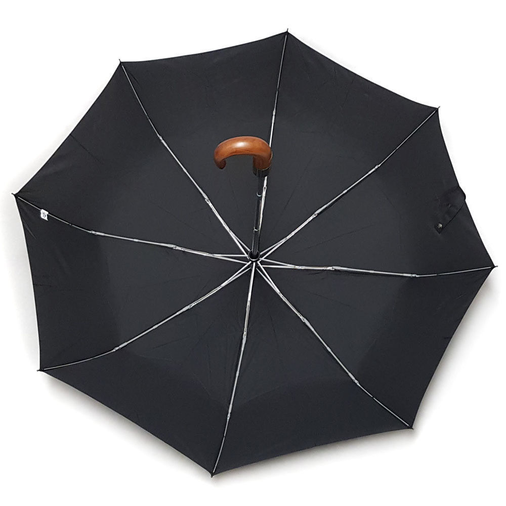 Mens Black Quality Windproof Umbrella Wooden Handle  Automatic Open