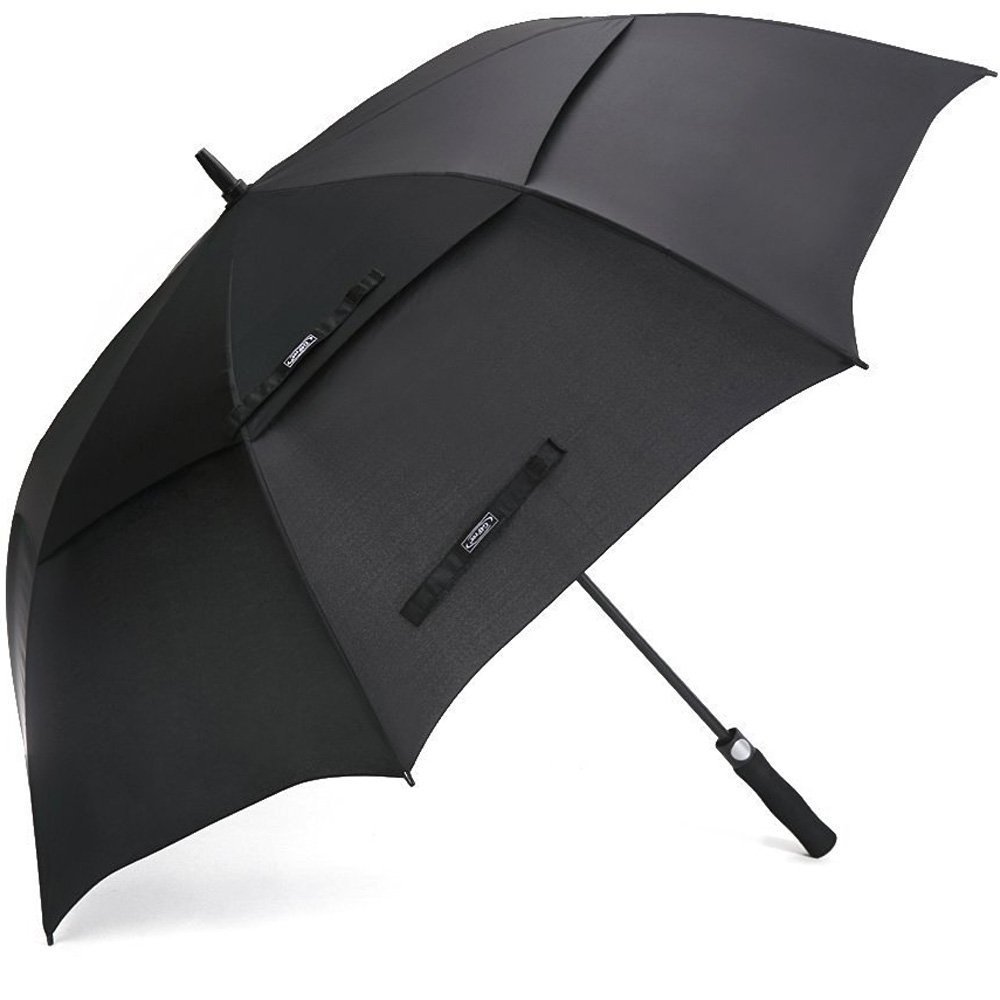 Promotional Auto Open Double Layer Large Black Straight Custom Windproof Golf Umbrella