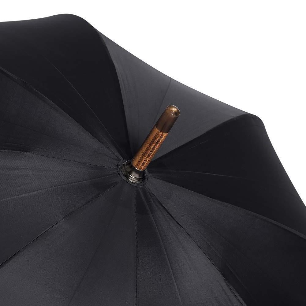 Bamboo Wood One-Piece Umbrella with Classic Black Canopy Handmade in Italy