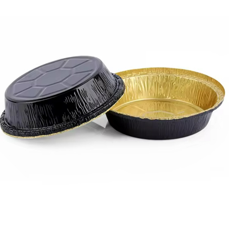 Black Gold Series Aluminum Foil Plate For Baking/food 50ml-5000ml Aluminum Foil Container Mould With Plastic Lids 2025