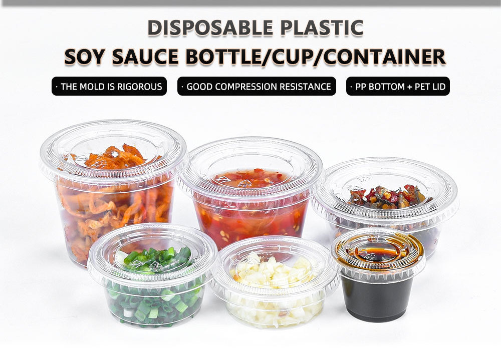 30ml 1/2/3/4 Oz Hinged Small Mini Clear Plastic Condiment Seasoning Sauce Cup With Lid Dipping Sauce Container