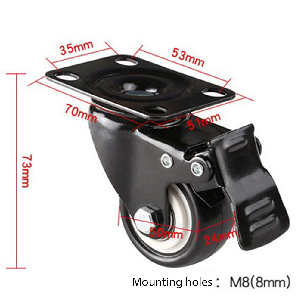 Rts 1.5inch 40mm M10 Stem Small Swivel Ball Bearing Pu/pvc Lockable Metal Caster Wheels With Brake