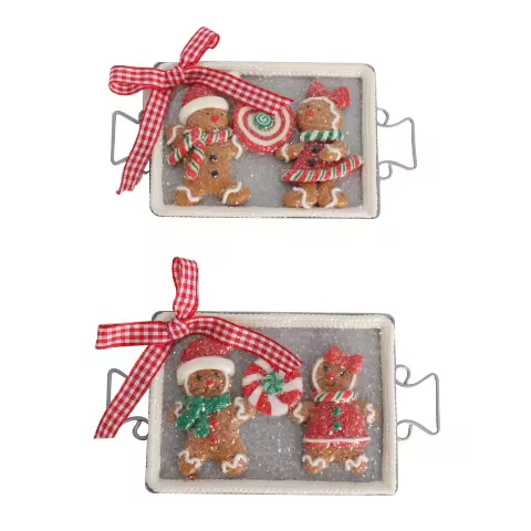 Brand New Handmade Gingerbread Man Soft Ceramic Pendant Christmas Tree Design Mini Iron Pan Biscuits Box Packed