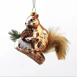 Custom High-End Rabbit Squirrel Statue Memorial Outdoor Tree Ornament for Christmas Xmas Party Handmade Glass Baubles Festivals