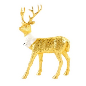 Gold Animal Deer Ornament Plastic Glitter Christmas Decoration Reindeer With Scarf Standing Figurine Home  Table Top Floor Decor