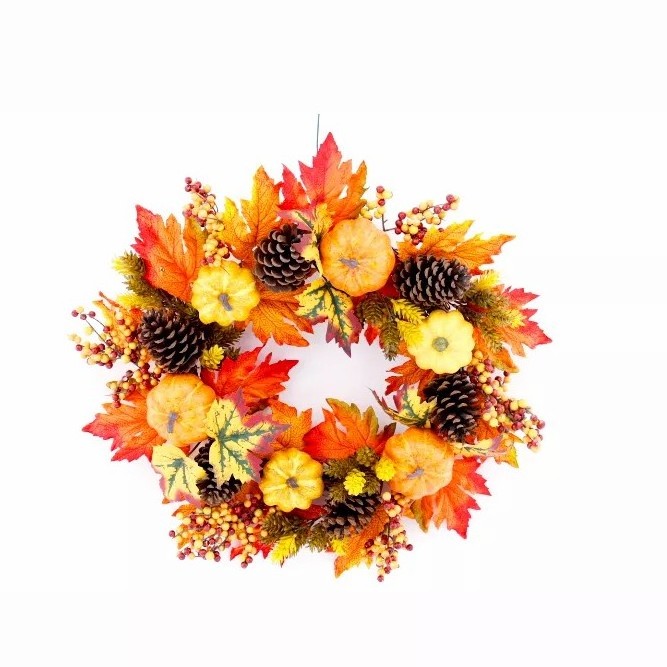 Hot Sale Halloween Festival Harvest Plastic Pumpkin Vine Door Wreath Wall Hanging Fall Wreath Garland Decoration