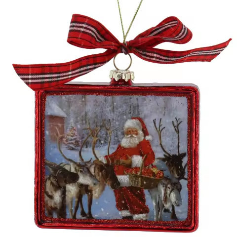 Brand New Square Glass Christmas Reindeer Pattern Ornaments Painted Pendant Car Decorations Christmas Decals