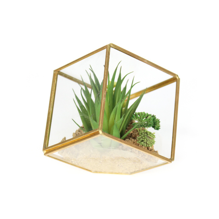 Indoor Mini Garden Greenhouse Copper Glass Terrarium Containers House For Office Plants