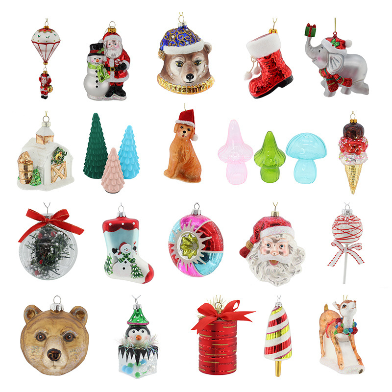 Wholesale Hand Painted Christmas Tree Hanging Glass Material Ornament Glass Santa Driving A Deer Car Decorations