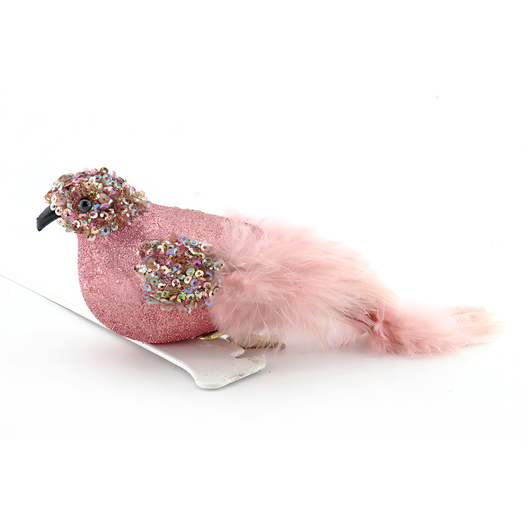 Glitter Bird Christmas Ornaments Metal Clip Foam Pink Mini Artificial Birds For Crafts Tree Decor Mushroom Xmas With Clip