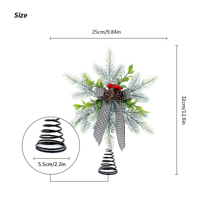 Classic Style Plastic Pine Cones Christmas Tree Top Decorative Snowflake Tree Topper Ribbon Bows Decorations