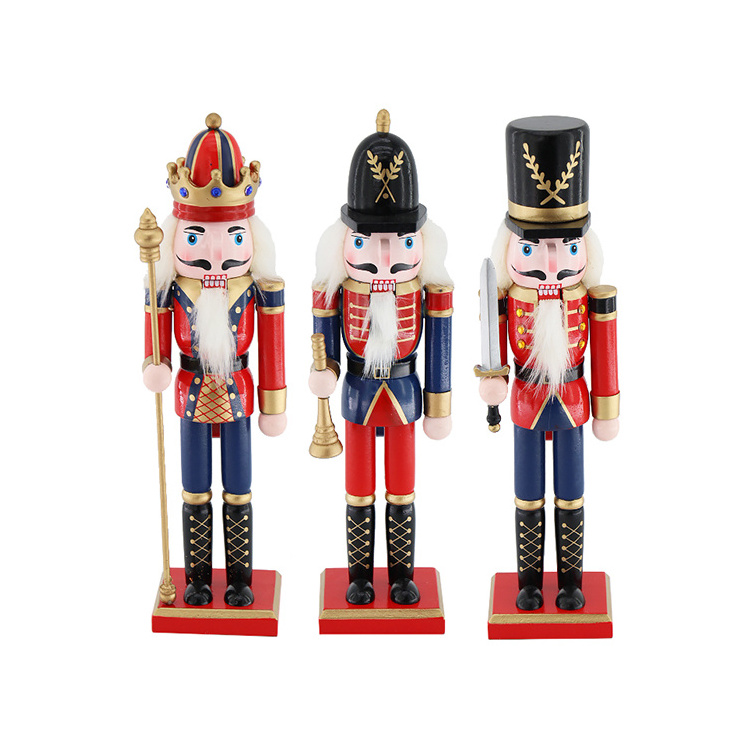 Wholesale 30cm Wooden Nutcracker King The Royal Guard Of Honour Red Black White Christmas Tabletop Ornament Festive Decoration