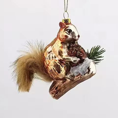 Custom High-End Rabbit Squirrel Statue Memorial Outdoor Tree Ornament for Christmas Xmas Party Handmade Glass Baubles Festivals