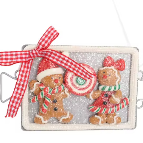 Brand New Handmade Gingerbread Man Soft Ceramic Pendant Christmas Tree Design Mini Iron Pan Biscuits Box Packed