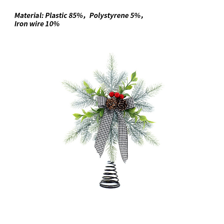 Classic Style Plastic Pine Cones Christmas Tree Top Decorative Snowflake Tree Topper Ribbon Bows Decorations